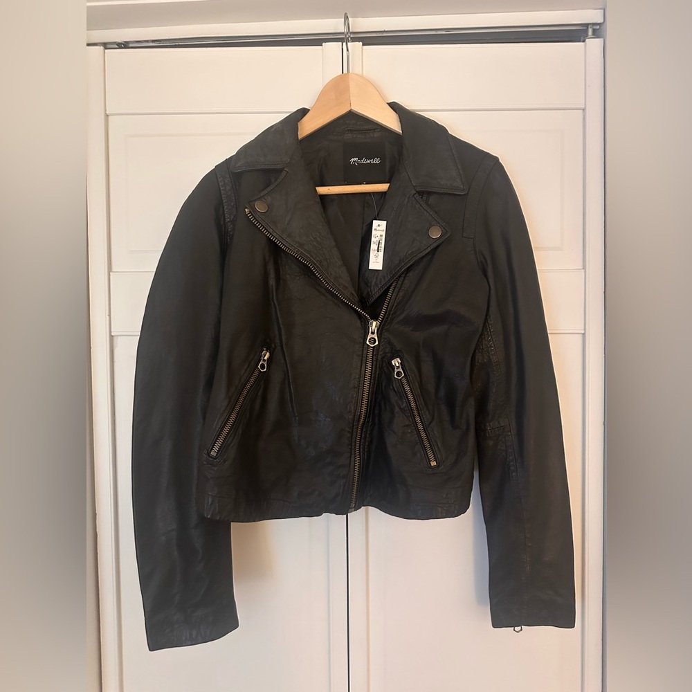 Madewell Leather Moto Jacket Black Collared Full Zip Biker Size M